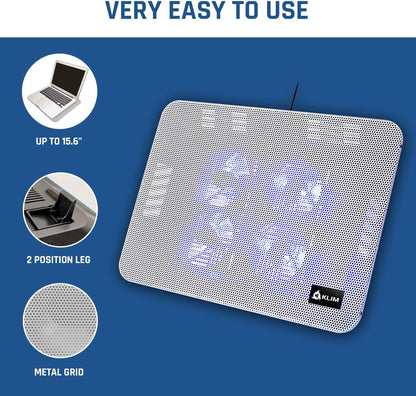KLIM Serenity + Laptop Cooling Pad for Laptop + 11 to 15.6 inches + Perfect for Small and Medium Laptops + Stable and Sturdy Metal Grid + Silent Laptop Cooling Stand + White