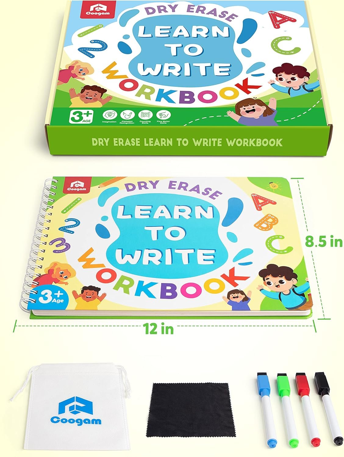 Coogam Learn to Write Workbook, Numbers Letters Practicing Book, ABC Alphabet Sight Words Handwriting Educational Montessori Toy for Home Classroom Kindergarten Preschool Kids