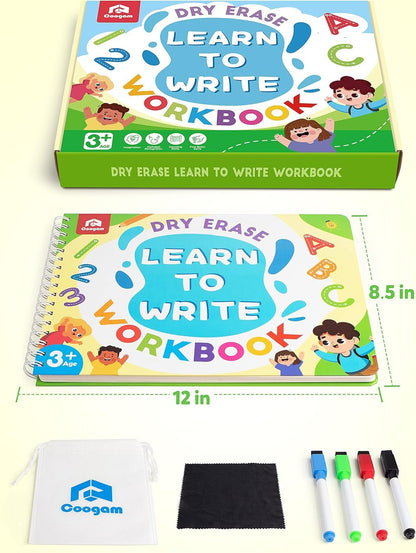 Coogam Learn to Write Workbook, Numbers Letters Practicing Book, ABC Alphabet Sight Words Handwriting Educational Montessori Toy for Home Classroom Kindergarten Preschool Kids