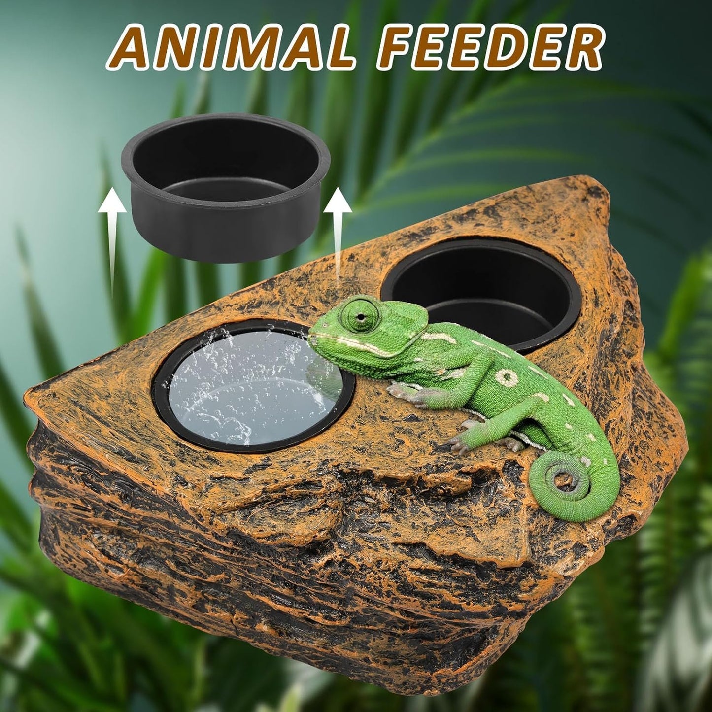 Reptile Magnetic Feeder Ledge, Reptile Food Water Dish with 2Pcs Bowls, Double Bowl Gecko Feeder Ledge, Reptile Feeding Bowl, Lizard Feeding Ledge for Lizard Crested Gecko