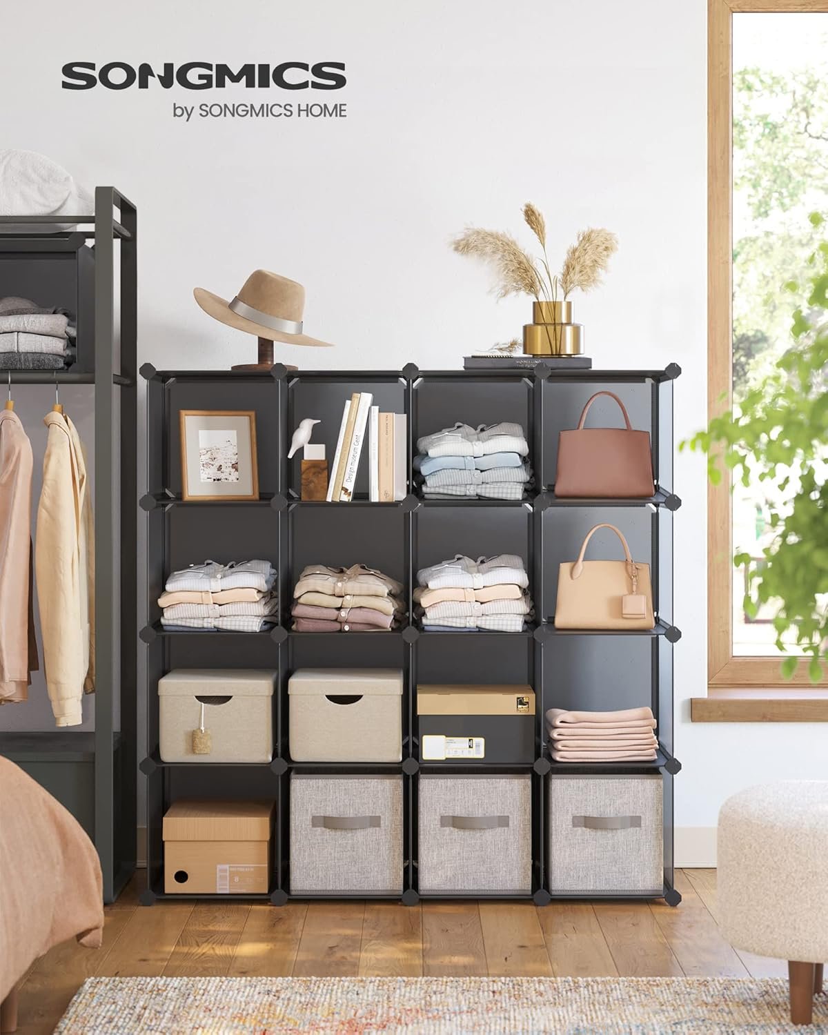 SONGMICS Cube Storage Organizer, 16 Cube Closet Organizers 48.4 x 12.2 x 48.4 Inches, Gray ULPC442G01