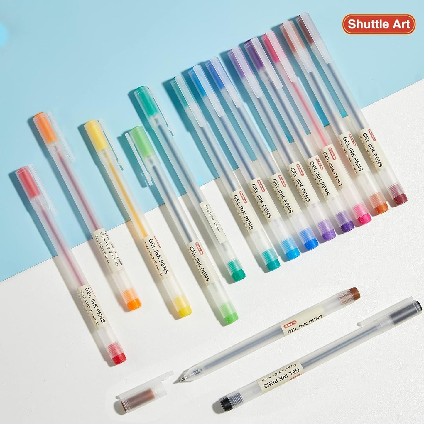 Shuttle Art Gel Ink Ball Point Pens, 15 Colors Japanese Style Pens, 0.5mm Fine Ballpoint Pens Quick Drying for Writing Journaling Home, School and Office Stationery Supply