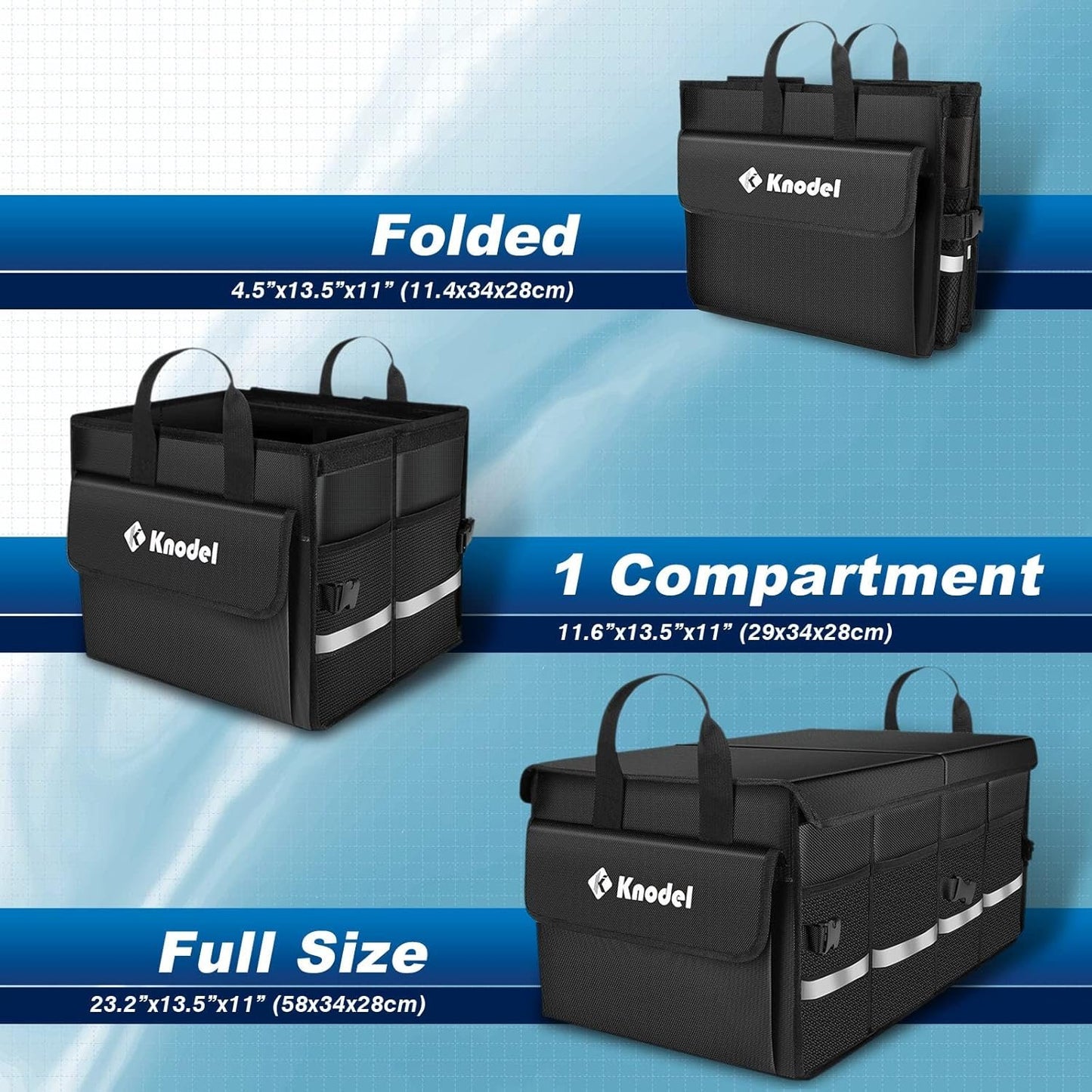 K KNODEL Car Trunk Organizer with Lid, Collapsible Car Trunk Storage Organizer, Car Organizer and Storage for SUV, Truck, Sedan (Medium, Black)