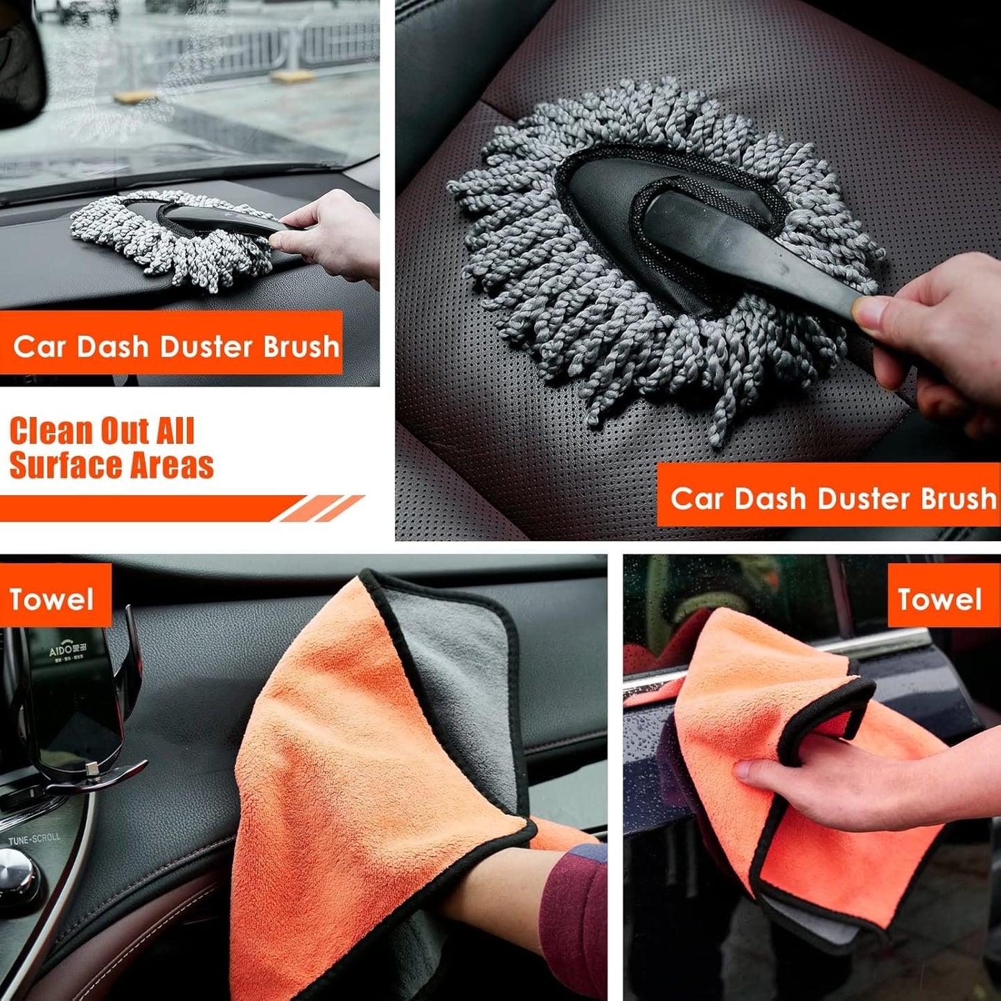 Car Detailing Kit Interior Cleaner, 17Pcs Car Cleaning Supplies with High Power Portable Car Vacuum, Detailing Brush Set, Windshield Cleaner, Orange Car Accessories for Women Men Teens Kids