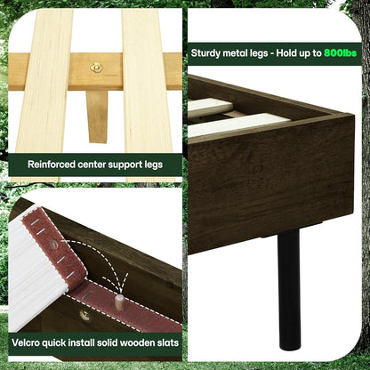 Acacia Alander Queen Solid Wood Bed Frame with Headboard, Scandinavian Signature High Headboard Wood Bed Compatible with All Mattress Types, No Box Spring Needed, Quick & Easy Assembly, Mocha