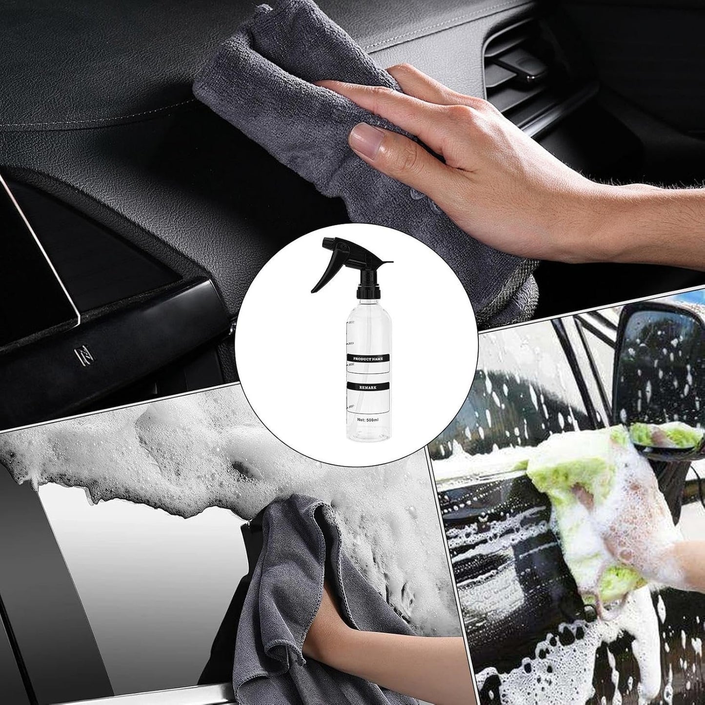 Qzdtue Car Wash Spray Bottle, Bottle Detailing, 500ml Mist Dispenser, 10.59x3.9 Inches, Adjustable Sprayers, Portable Cleaning Tool, for Exterior Garden Lawn Motorcycle Use