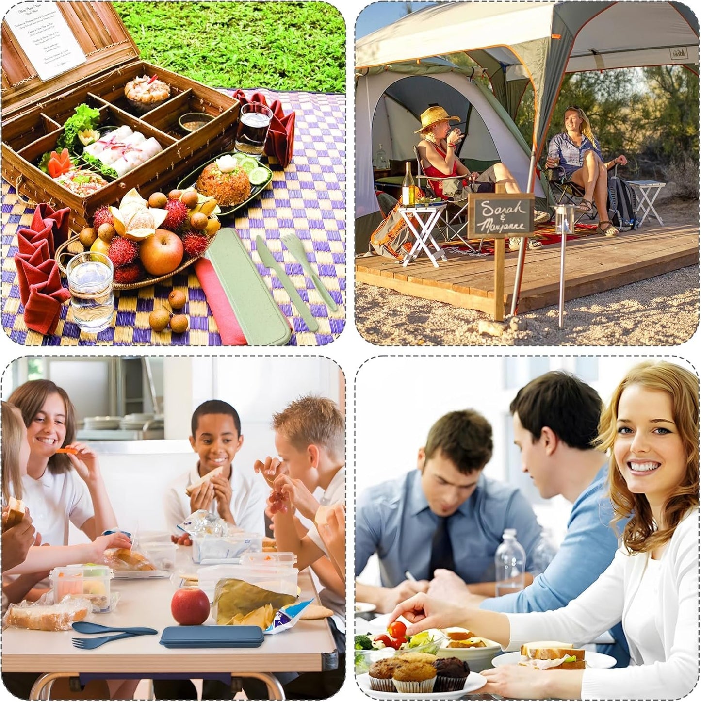 4 Sets Portable Utensils Set with Case, Travel Camping Cutlery Set, Colorful Cutlery Set Chopsticks Fork Spoon Knife with Case, Flatware Sets for Kids Adults, Camping Eating Utensils Sets