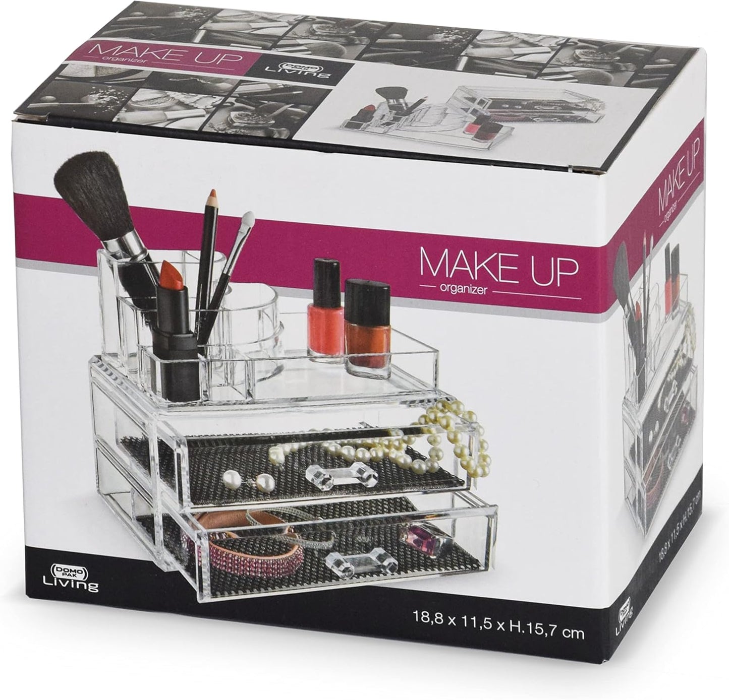 Domopak Living Makeup and Jewellery Organiser for Always Everything at Hand – 1 Holder Accessories and Makeups – 18.7 x 11.5 x 15.7 cm