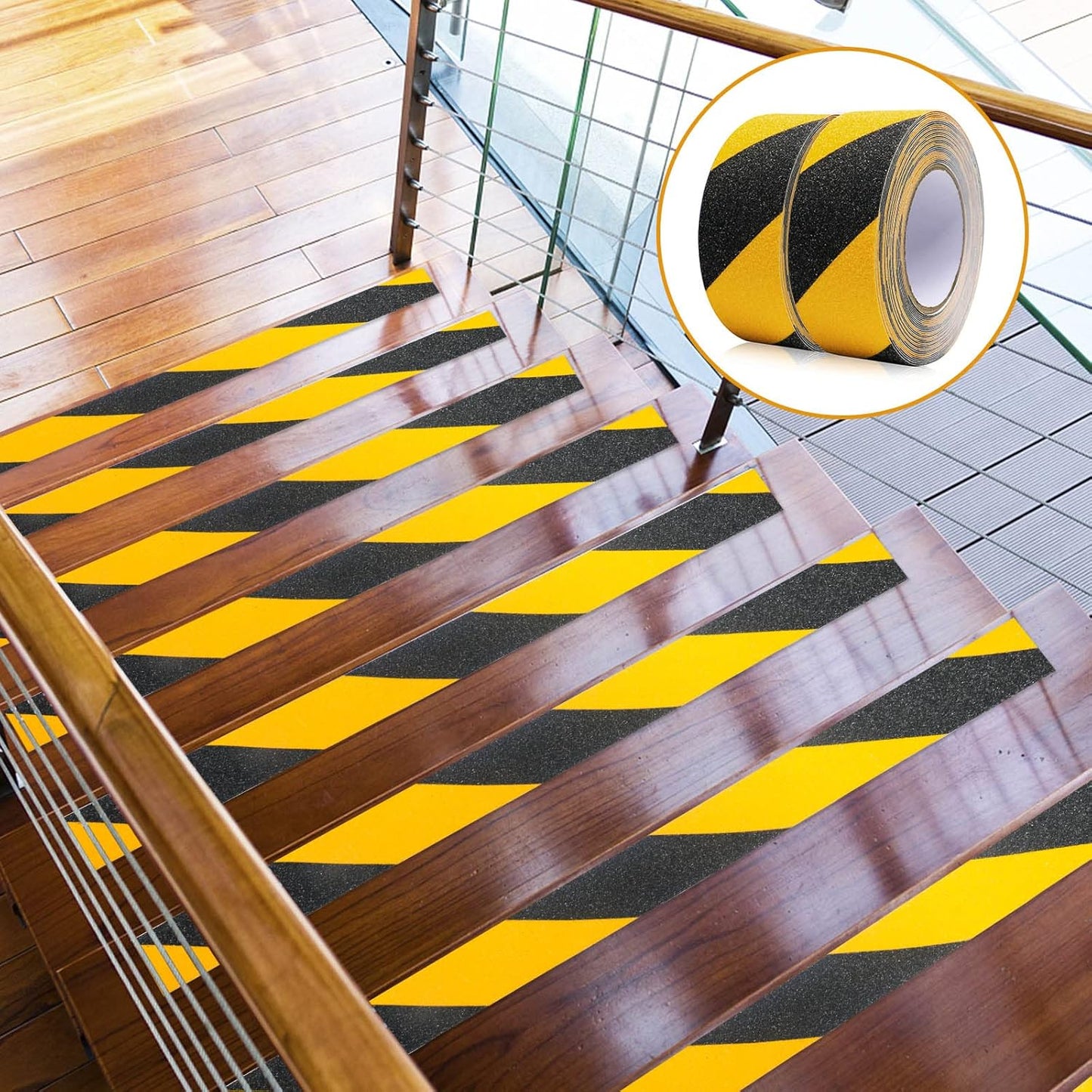 BOMEI PACK Non-slip Adhesive Tape, Non-Slip Tape, Strong Safety Adhesive Tape for Indoor and Outdoor Use, 2 Rolls Black and Yellow 50 mm × 10 m, Total 20 m