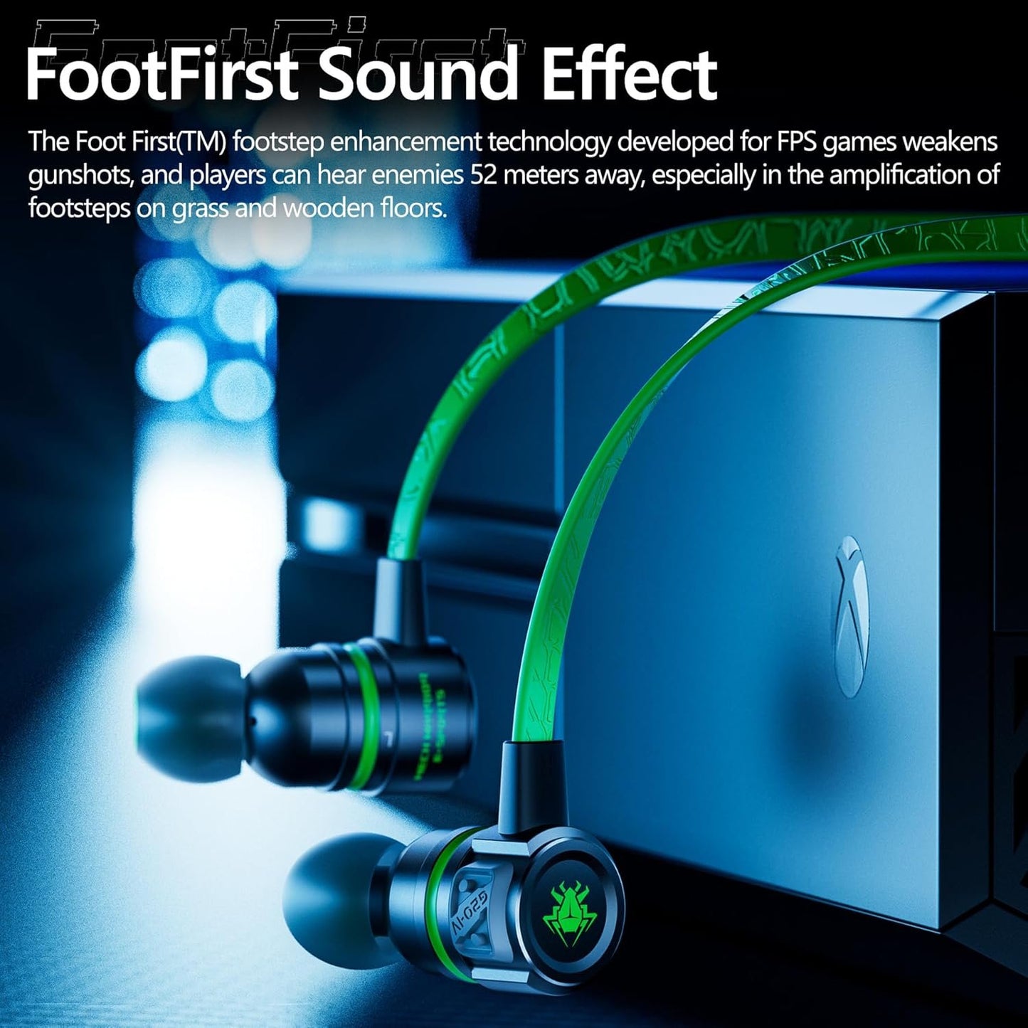 Gaming Headset with HD Microphone, 3.5mm Noise Isolating Gaming Headphones with Type-C Connector, FootFirst Surround Sound Magnetic Game Earbuds for iPhone, Switch, PS5, Xbox One, iPad, PC, Green