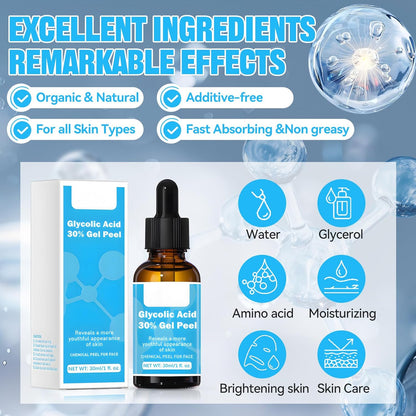 Glycolic Acid Serum Face Gel, Glycolic Acid 30% Gel, Powerful and Delicate Face Exfoliator, Glycolic Acid Renewal Serum, Smooth and Radiant Skin, Irritation-Free – 30 ml