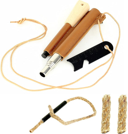 Mastiff Gears® Ultimate Bushcraft Survival Fire Starter Kit with Wood Handle Ferro Rod, Tinder Rope, Tinder Wick, Waterproof Farrow Rod Backpacking Multitool for Campfires and Emergency Situations