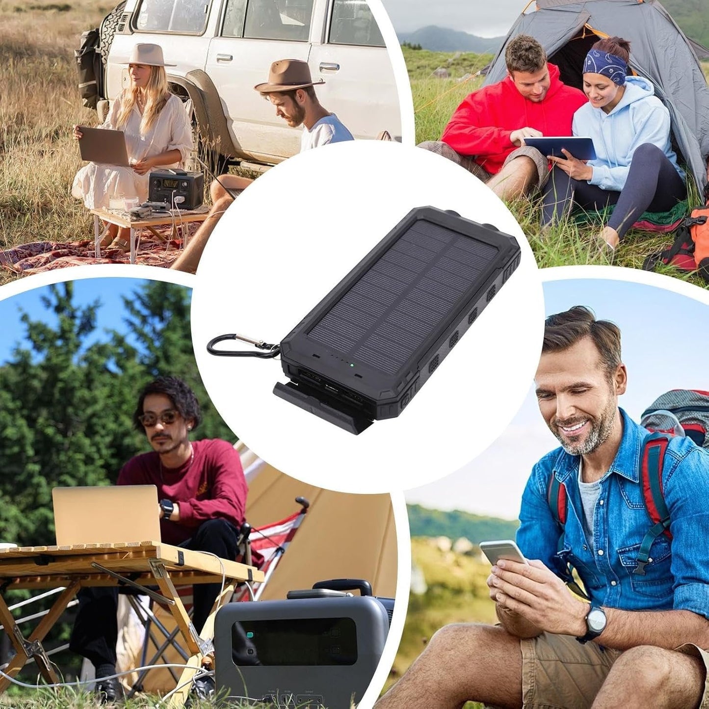 Solar Charger - Solar Charger Bank - Portable Chargers - Fast Charging Battery Pack | 20000mAh Wireless Fast Charging Device with Flashlight for Camping Hiking Outdoor
