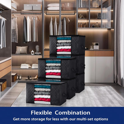 Storage-Bags-for-Clothes Bedding Storage Containers with Zipper Lids, Closet Collapsible Clothing Bins for Linen Blanket, 6 Pack, 90L, Black