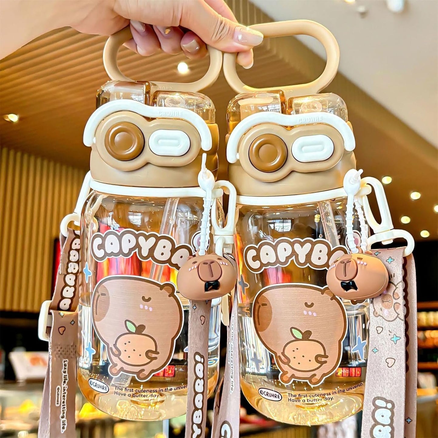 Atcdfuw Drinking Bottle,Adorable Capybaras Shape Water Bottle Double Drinking Cup for Various Age Suitable for Home Office Or Outdoor Activity
