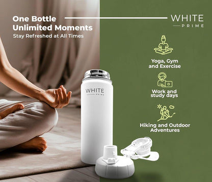 WHITE Prime | 18 oz Water Bottle | Wide Mouth | Drinkware Flasks