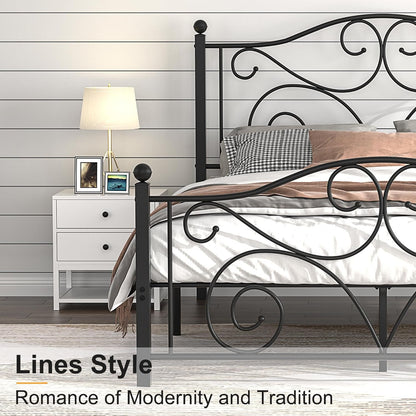 VECELO Queen Size Metal Bed Frame with Headboard and Footboard, Iron Mattress Foundation No Box Spring Needed, Heavy Duty/Easy Set Up, Black
