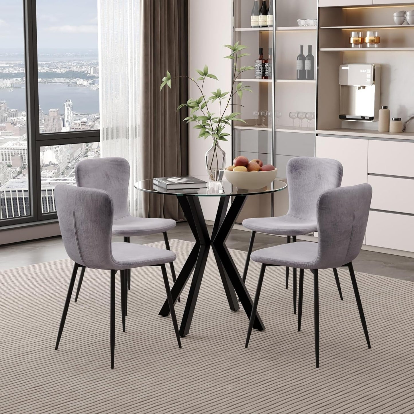GOLDFAN Glass Dining Table,31.5 '' Round Kitchen Table with Metal Legs, Modern Dining Table for Home Furniture Dining Room