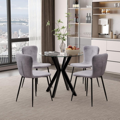 GOLDFAN Glass Dining Table,31.5 '' Round Kitchen Table with Metal Legs, Modern Dining Table for Home Furniture Dining Room