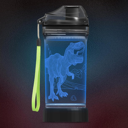 CoolGift Mart Dinosaur Water Bottle - Light Up 3D T-Rex Design - 14oz Tritan BPA Free - Best Gift for 4 5 6 7-Year-Old Boys Girls- Kids Drinking Cup - Christmas Holiday