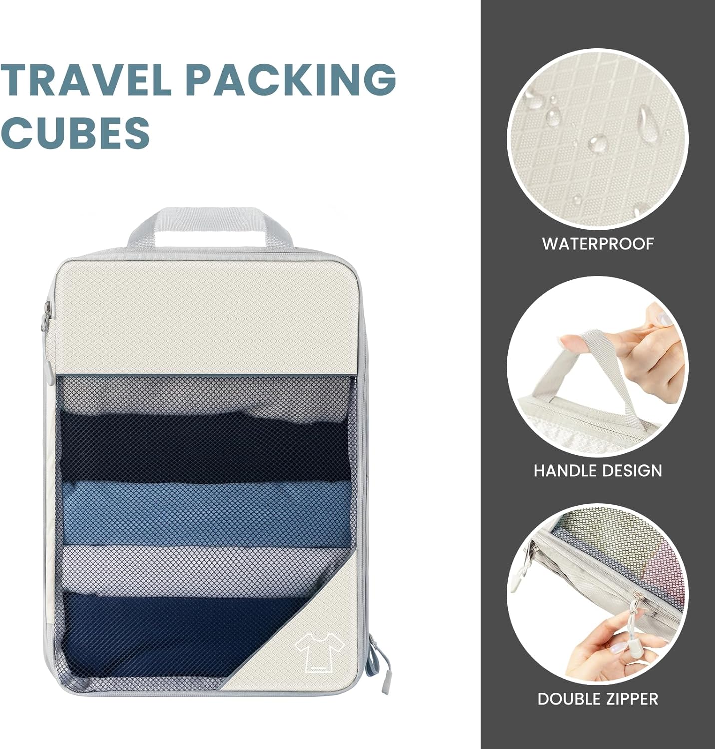 6 Set Ultralight Compression Packing Cubes Packing Organizer with Shoe Bag for Travel Accessories Luggage Suitcase Backpack Travel Accessories Cream