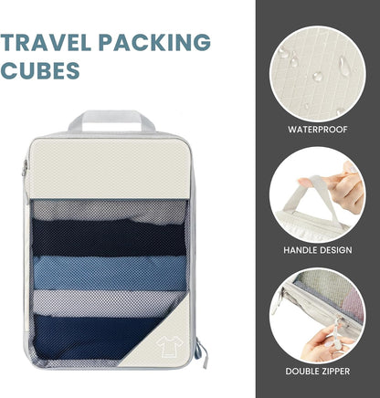 6 Set Ultralight Compression Packing Cubes Packing Organizer with Shoe Bag for Travel Accessories Luggage Suitcase Backpack Travel Accessories Cream