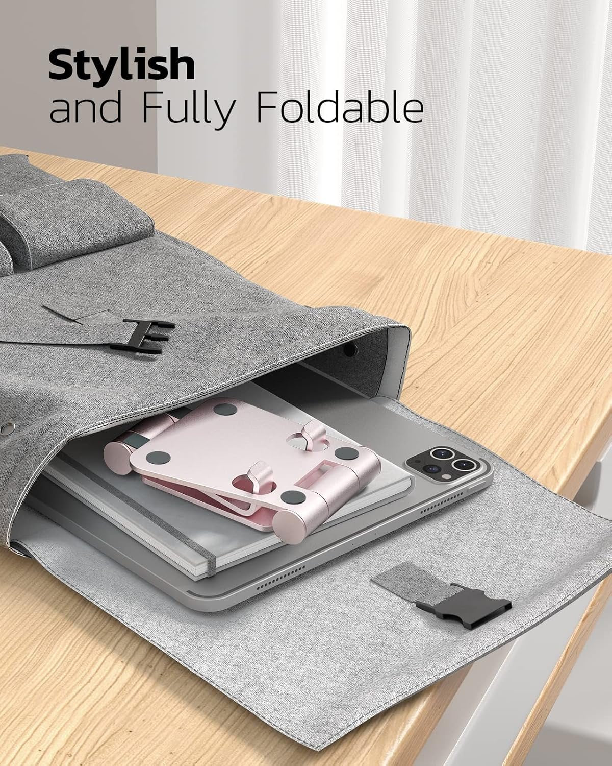 Nulaxy Dual Foldable Phone Stand for Desk, Fully Adjustable Desktop Cell Phone Holder Accessories for Office Compatible with 4-8" Mobile Devices iPhone Pro/Max/Plus, iPad Pro/Air/Mini, Rose Gold