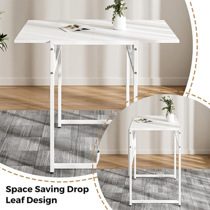 Advwin Drop Leaf Dining Table 91 * 60cm Foldable Table with Metal Frame Compact Desk for Apartment, Kitchen, Home, Office