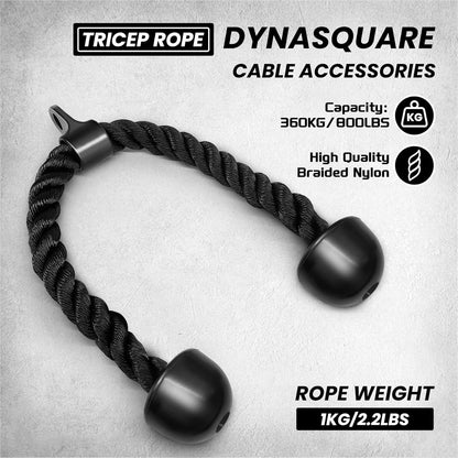 DYNASQUARE Cable Attachments for Home Gym, LAT Pulldown Attachment, Weight Machine Accessories, Straight Pull Down Equipment, V-Shaped Press Down Bar, Tricep Rope, Exercise & Double D Handle