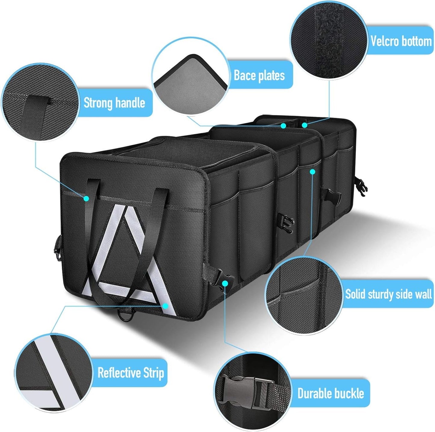 HAOKAY Durable Car Trunk Organizer with Premium insulation cooler bag,Sturdy Collapsible Trunk Storage Organizer, Multi Compartments with Reflective Strip