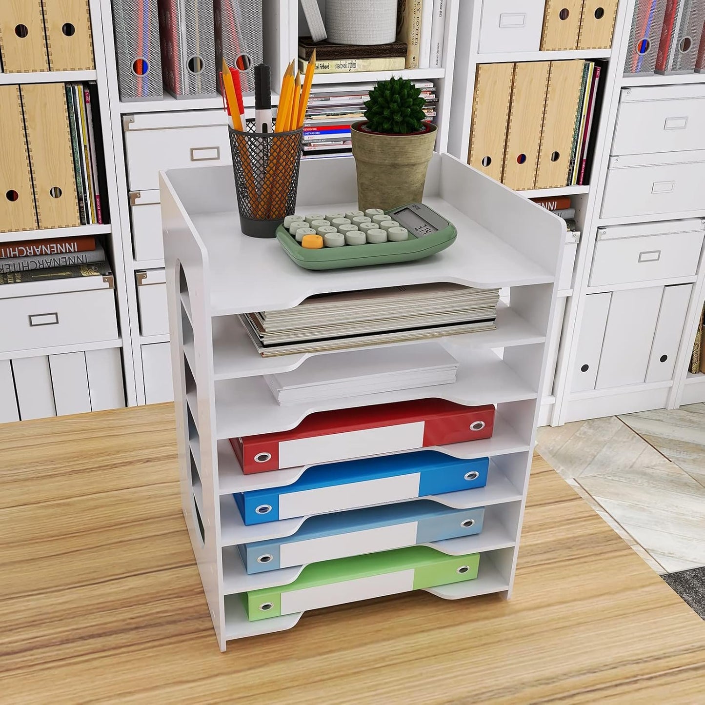 Natwind 7-Tier Office Paper File Organizer for Desk Desktop Organizer Holder Office Organizer Letter Tray & A4 Paper Holder Document Storage Rack for Home Office School(7H-Tier)