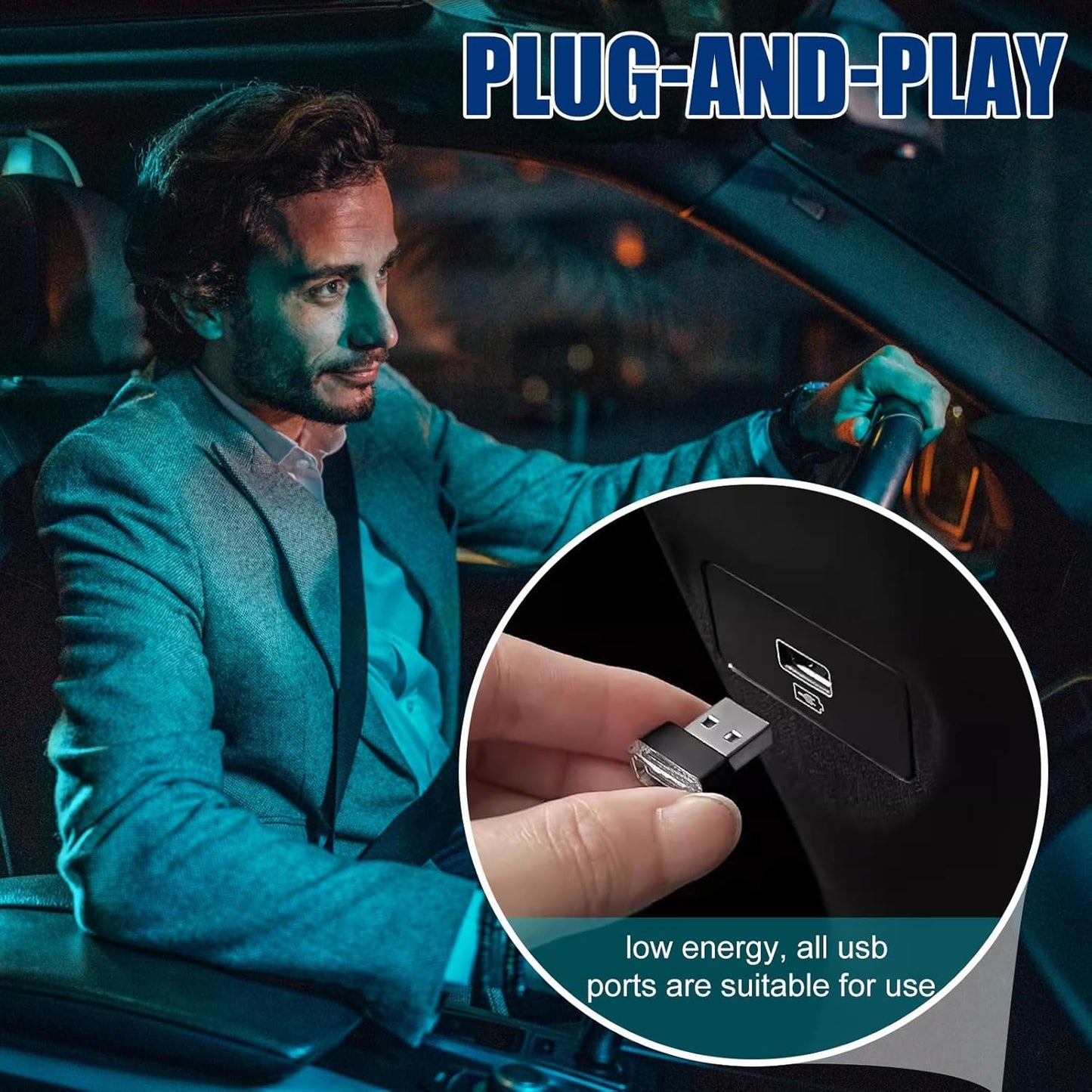 Bestmoy 4 PCS USB LED Light, Automotive Interior Atmosphere Lamp, Car Mini USB Night Lights Decorative Light, Cool Car Interior Accessories Light for USB Interface(Blue) (Blue Light)