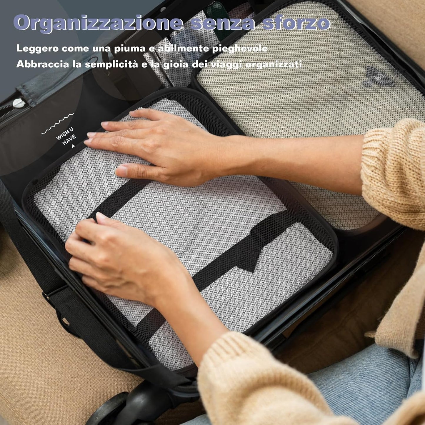OBSGUMU Suitcase Organizer Set, 9 x Cubes Organizer Suitcases, Packing Cubes, Travel Backpack Organizer, Cosmetic Containers for Suitcase, Cubes Packaging for Travel Essentials (Black)