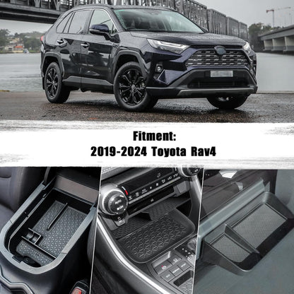 Neepiar 3PCS Center Console Organizer Tray and Armrest Storage Box Compatible with Toyota RAV4 2019-2022 2023 2024 2025 Dash Storage Tray Interior Accessories-Not for New 10.5'' Multimedia Display