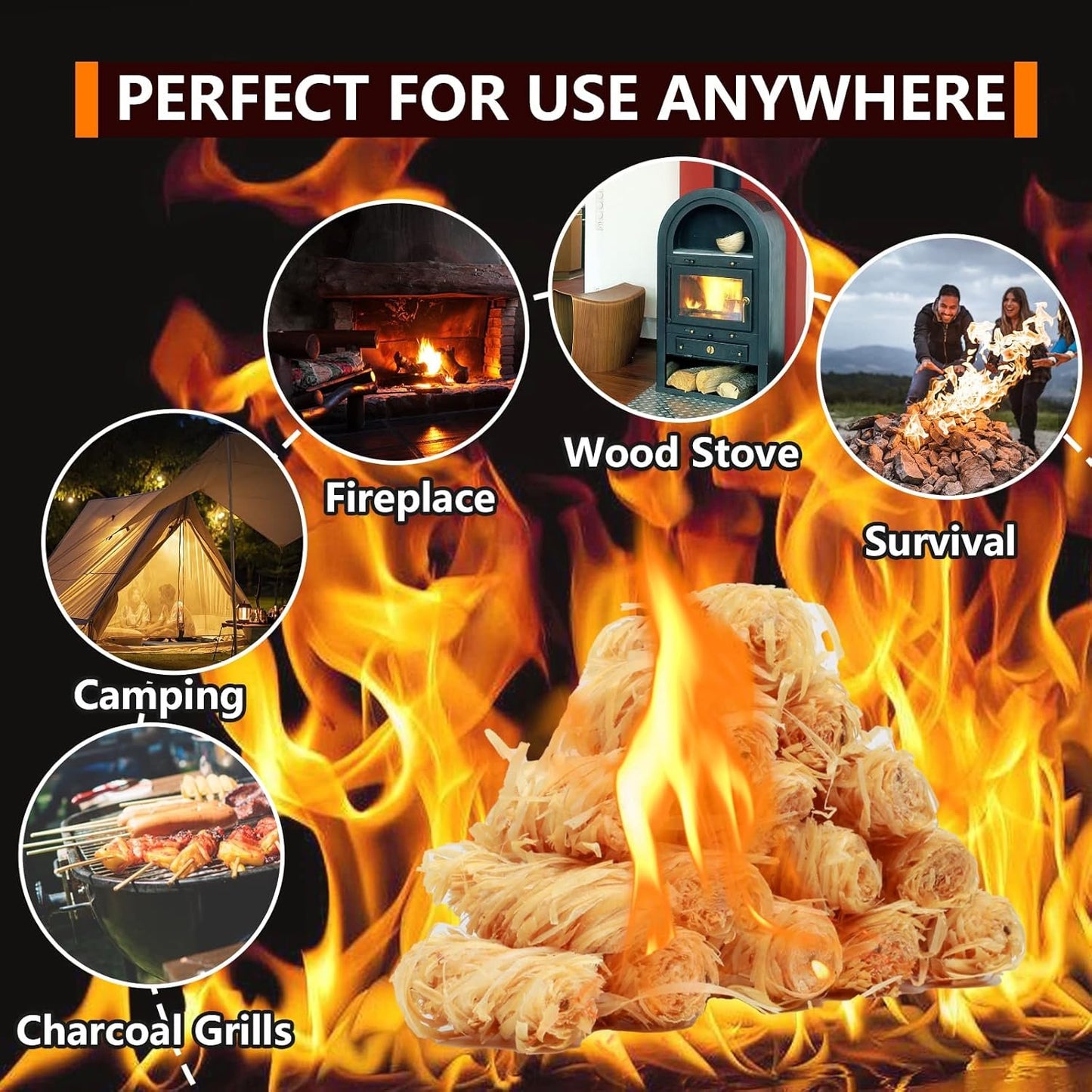 Bbcuepro All Natural Charcoal Fire Starters - 108 PCS Lightning Fast Lighters for Barbecue Grill, BBQ Charcoal, Campfire, Fireplace, Wood Stove, Smoker and More