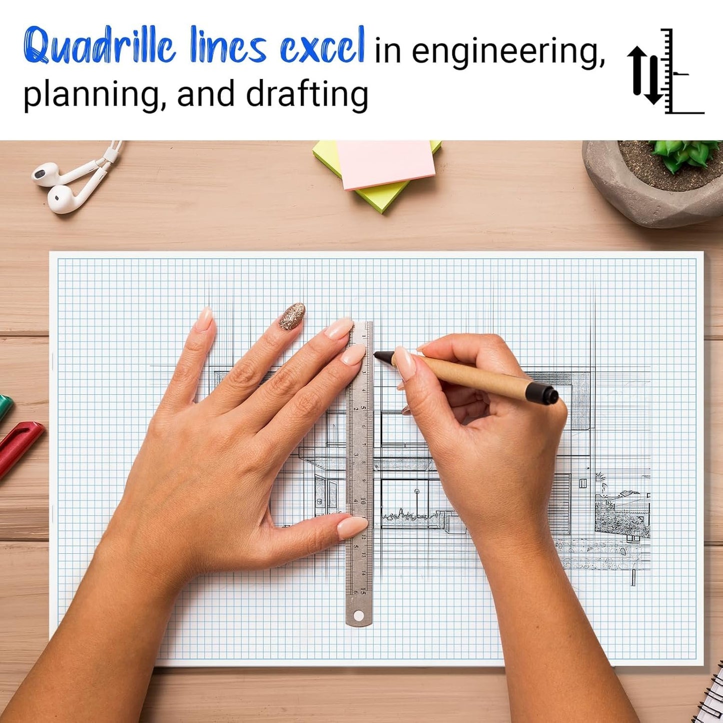 Large Grid Graph Paper Pad, 22 x 17.25 inches, 0.25" 4x4 Square Grid, Blueprint, High Brightness, 35 Sheets/70Pages, 2 Pack Engineering Graph Paper Pads (4 Squares Per Inch, 35 Sheets Each Pad.)