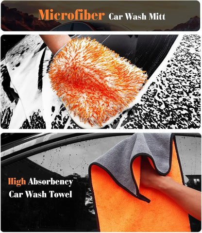 7PCS Motorcycle Cleaning Kit, 2-Size Bendable Wheel Brush, Tire and Chain Brush, Detailing Brush, Microfiber Towel and Car Wash Mitt for Car Wheels Motorcycle Dirt Bike Detailing Wash Kit