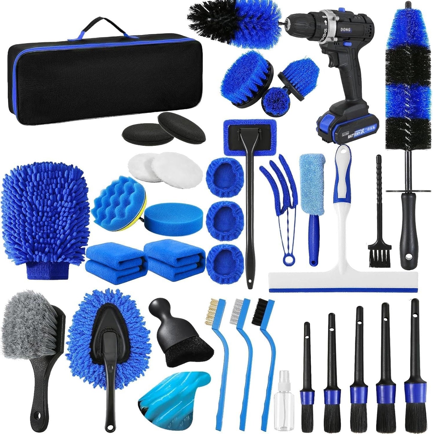 37Pcs Car Detailing Kit, Car Detailing Brush Set, Car Cleaning Kit, Car Detailing Brushes, Car Cleaning Tools Kit,Professional Car Care Kit - Car Wash Brush kit for Interior Exterior Wheels (Blue)
