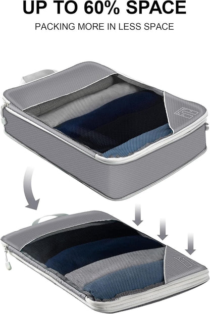 Koncle Compression Packing Cubes for Suitcases, Extensible Travel Packing Cubes, Mesh Luggage Suitcase Organizer Bags, Large Medium Small Slim Packing Cube, Travel Suitcase Accessories
