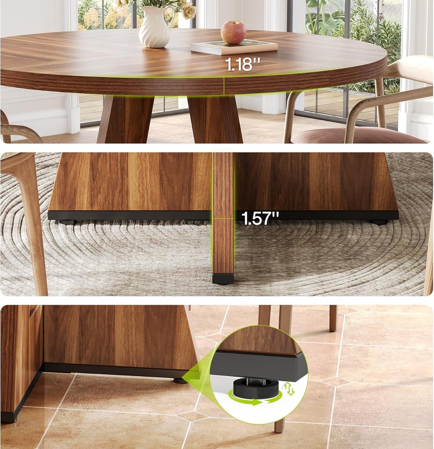 LITTLE TREE Round Dining Table for 4-6 People, 47 Inches Brown Dining Room Table with Wooden Pedestal Base, Farmhouse Dinner Tables, Circle Kitchen Tables for Dining, Kitchen, Living Room