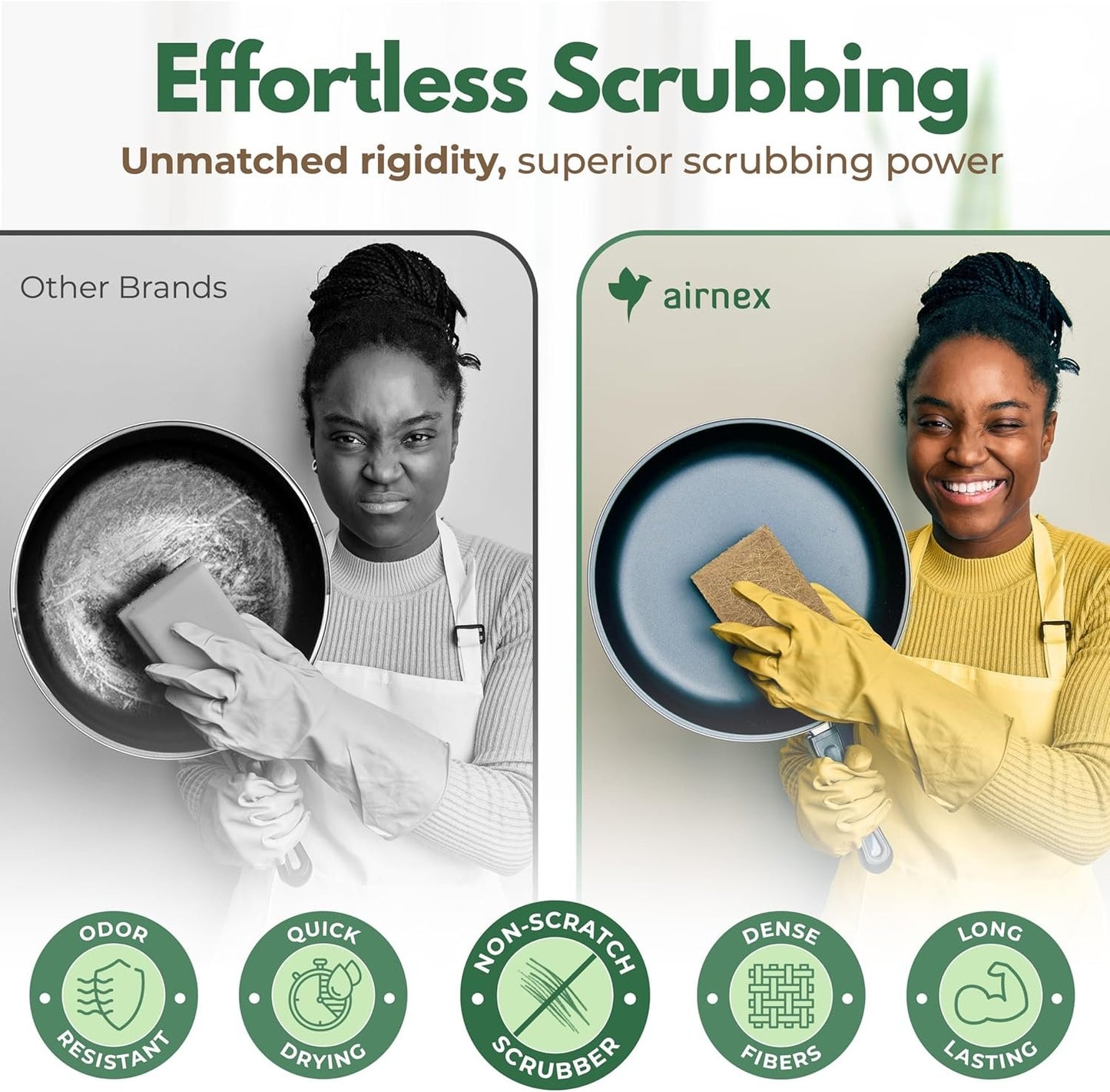 AIRNEX Dish Scrub Sponges for Dishes - Pack of 24 Coconut Fiber Dish Scrubbers for Cleaning - Non Scratch Odourless Dish Sponges Scour Pads - Multipurpose Heavy Duty Kitchen Sponge Scouring Pad