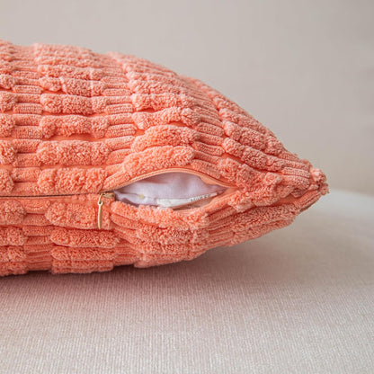 SHITURRE Decorative Throw Pillow Covers for Couch Bed Sofa Livingroom, Coral Red Square Cushion Covers Corduroy Striped Pillowcases for Boho Home Decor(18"x18", 2 Packs)