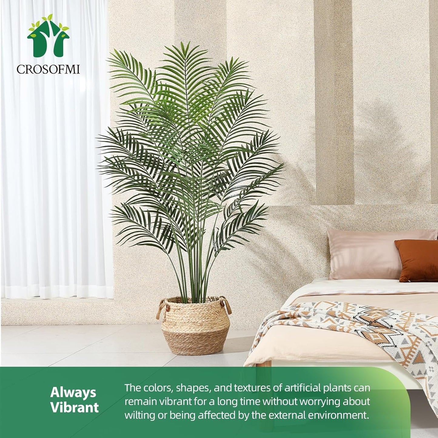 Artificial Areca Palm Plant 5.5Ft Fake Tropical Palm Tree, Perfect Faux Dypsis Lutescens Plants in Pot for Indoor Outdoor House Home Office Garden Modern Decoration Housewarming Gift,1Pcs