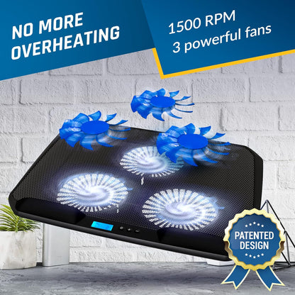 KLIM KN02 Laptop Cooling Pad for 11-17.3 inch laptops - Comfy Cushioned Wristrests - Powerful Laptop Cooling Fan 1500 RPM - Silent Laptop Cooler with Metal Mesh and 5-Year Assurance - New
