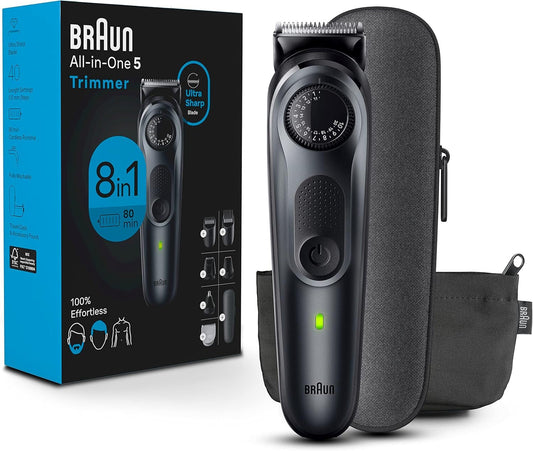 Braun All-in-One Style Kit Series 5 5471, 100% Waterproof 8-in-1 Beard & Body Trimmer for Manscaping, 80-minute Battery Cordless Runtime