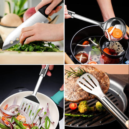 Odoland 14pcs Camping Kitchen Utensils Set, Portable Outdoor Cooking Utensil Mess Kit with Water Resistant Organizer Case for Backpacking BBQ Camping Hiking Travel