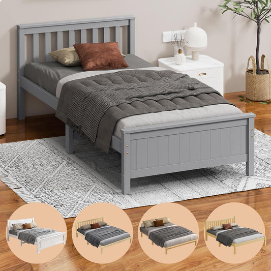 ALFORDSON King Single Size Wooden Bed Frame Base Fabiano Series with Headboard & Tailboard, Slatted Design with Solid Pine Wood Construction for Home Bedroom, Modern Scandinavian Style, Grey