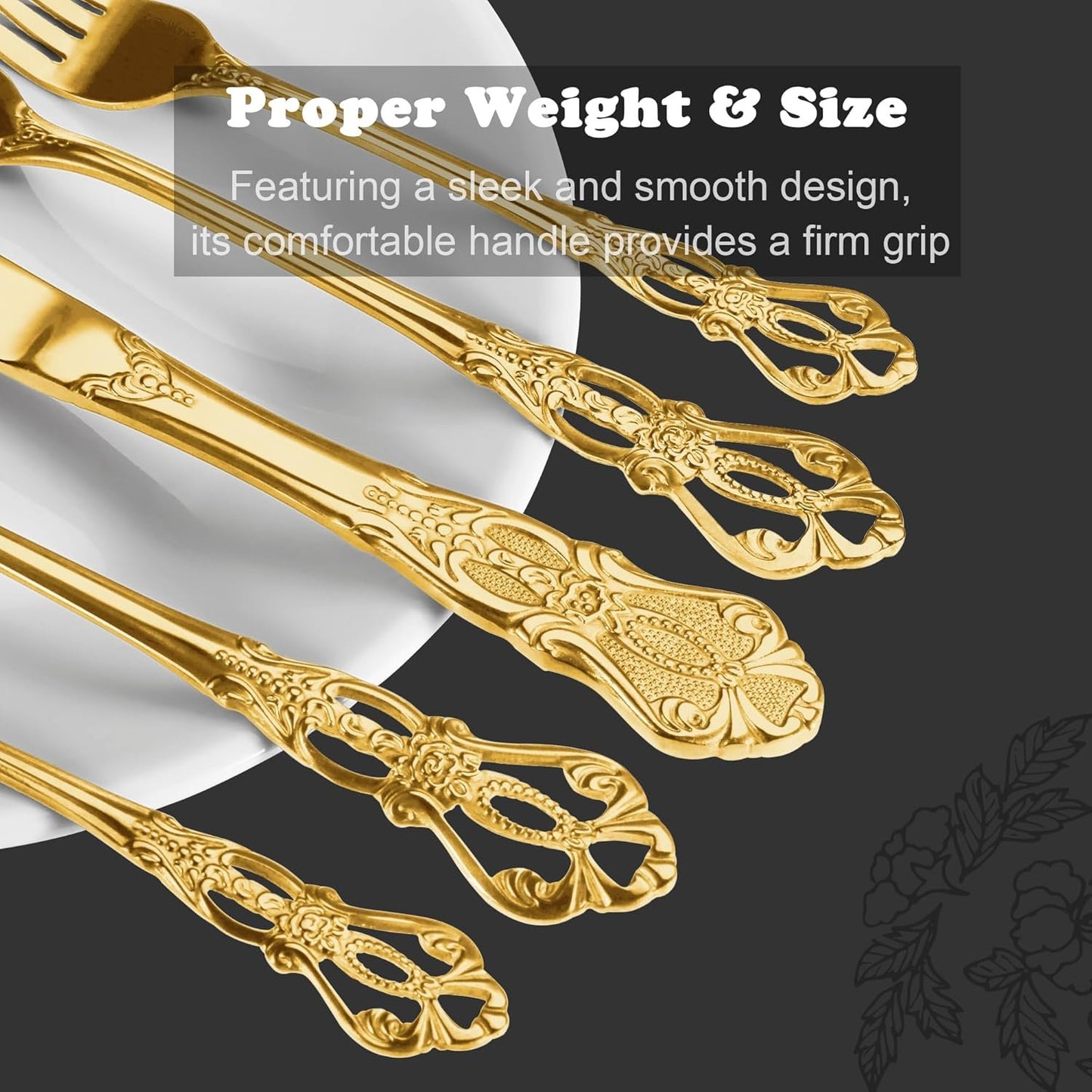 Runfly Gorgeous Retro Royal Gold Stainless Steel 20 Pieces Flatware Set, Golden Silverware Set, Anti-Rust Stainless Steel Gold Cutlery Set Utensils Including Fork Spoon and Knife