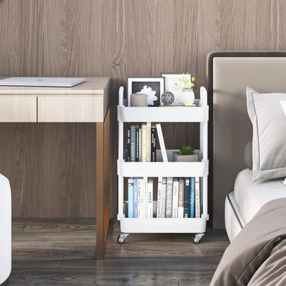 UDEAR 3-Tier Kitchen Rolling Utility Cart,Multifunction Storage Organizer with Handle and 2 Lockable Wheels for Kitchen,Bathroom,Living Room,Office,White