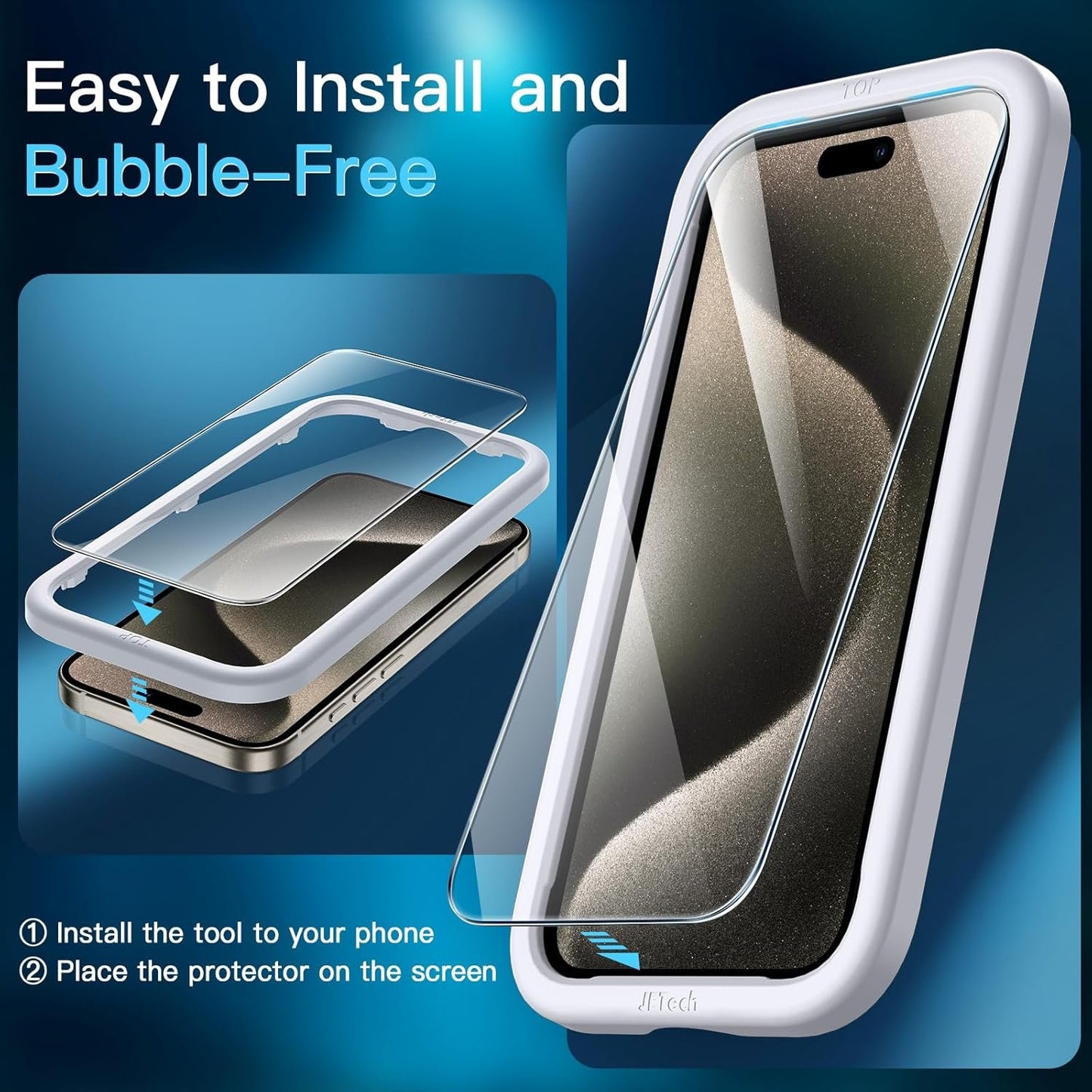 JETech Screen Protector for iPhone 15 Pro Max 6.7-Inch, Bubble Free, Tempered Glass Film with Easy Installation Tool, Case-Friendly, HD Clear, 2-Pack